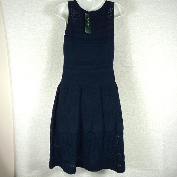 Lauren Ralph Lauren Navy Blue Knit Dress Sleeveless Textured Size S - Picture 3 of 11